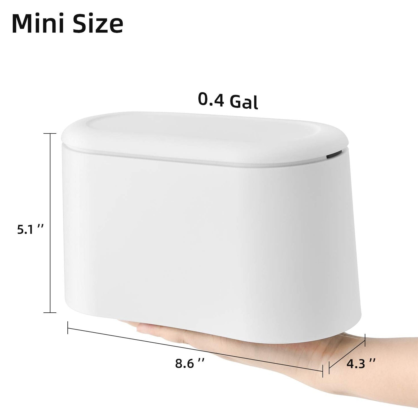 Mini Trash Can with Lid,Small Desk Countertop Mini Garbage Cans,Tiny Waste Basket,White,Free 3 roll Bags